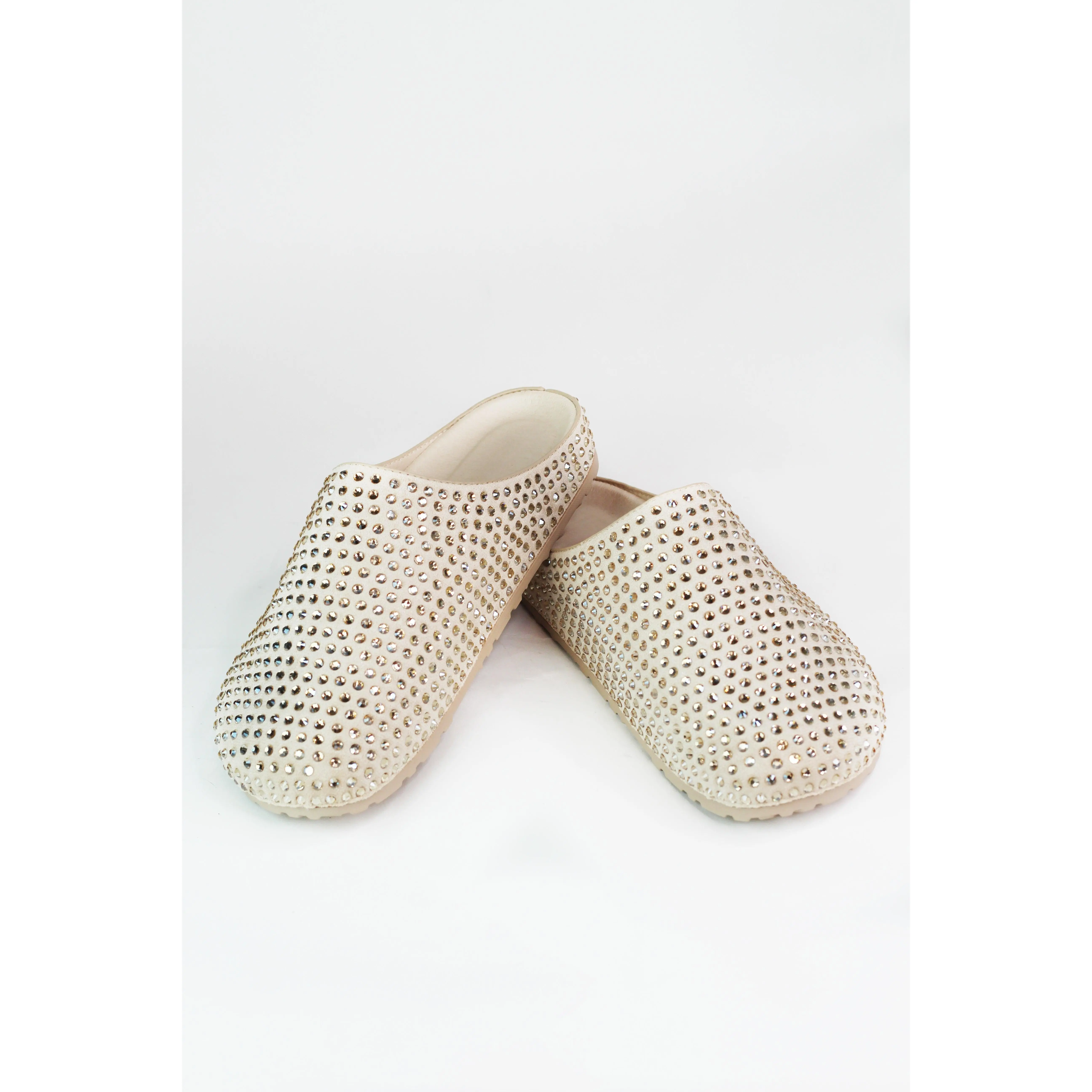 Rhinestone Covered Faux Suede Mules