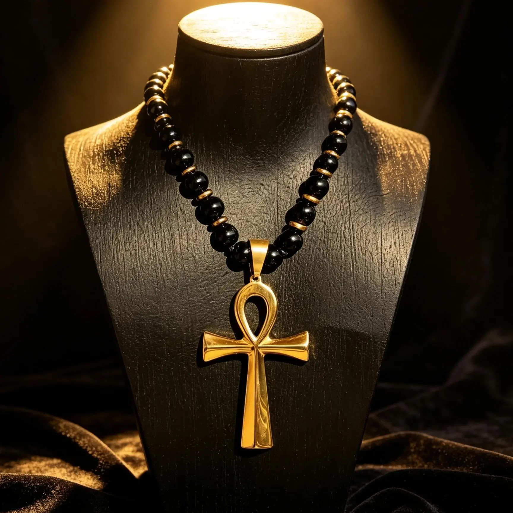 Black Anke Cross Charm Natural Agate Beaded Chain Necklace, Single Strand 60-70cm Tassel Unisex Spiritual Protection Jewelry, Christmas Gift Idea, Adjustable Length