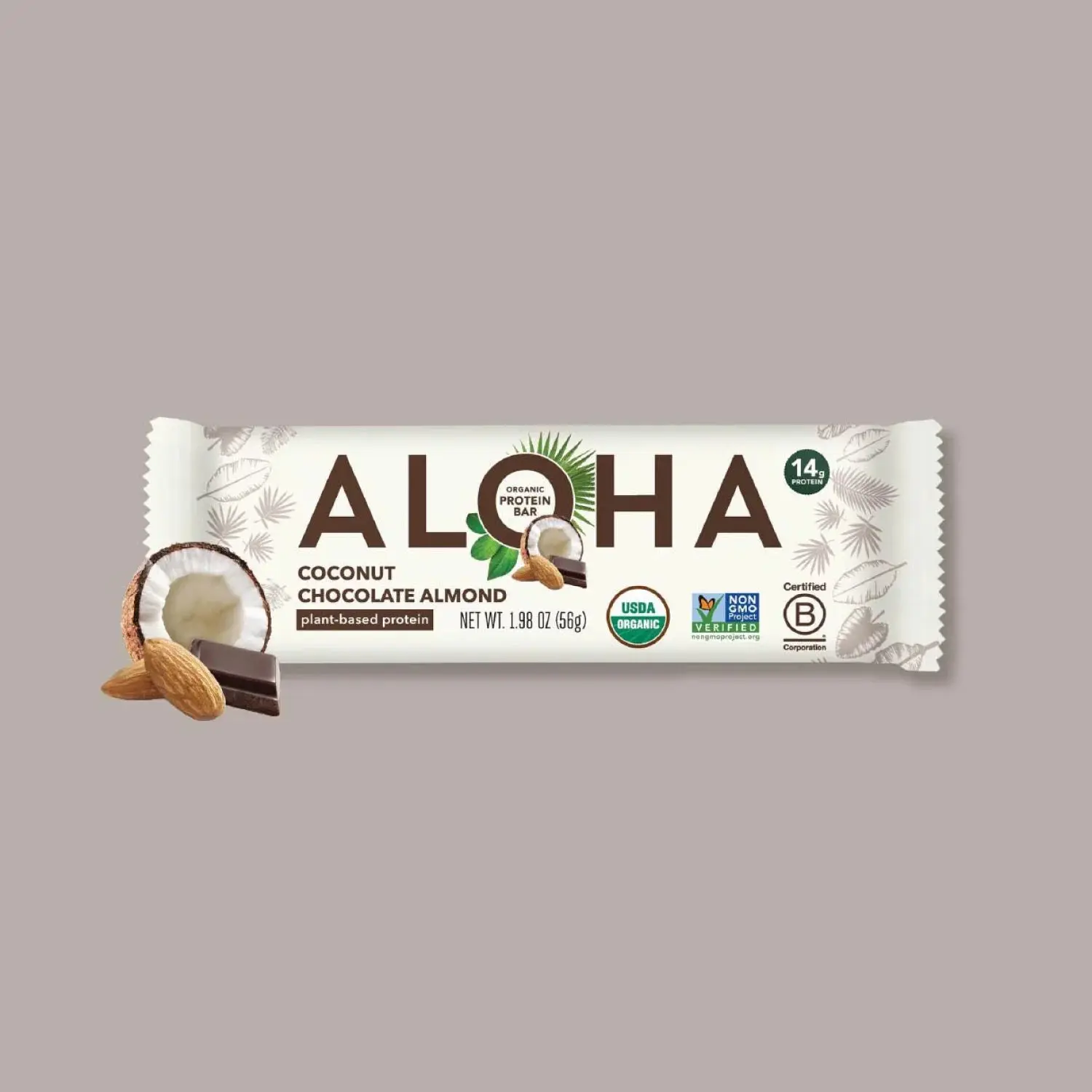 ALOHA Coconut Chocolate Almond Protein Bar | 12 Bars | 14g Plant Protein, 4g Sugar | Certified USDA Organic, Vegan, Gluten-Free | Real Coconut, Almonds & Chocolate