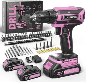 Cordless Drill Set, 20V Max PowerDrill for Women, Lightweight ElectricDrill with 2  and Charger, 25 Position and 56 count Accessoires, Womens Drill Tools Kit for House