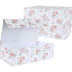 Rose Floral  Box with   13.8x8.3x4.4 in, Large Bridesmaid Proposal Boxes, Rectangle Wedding Decorative Storage Box 3 Pack
