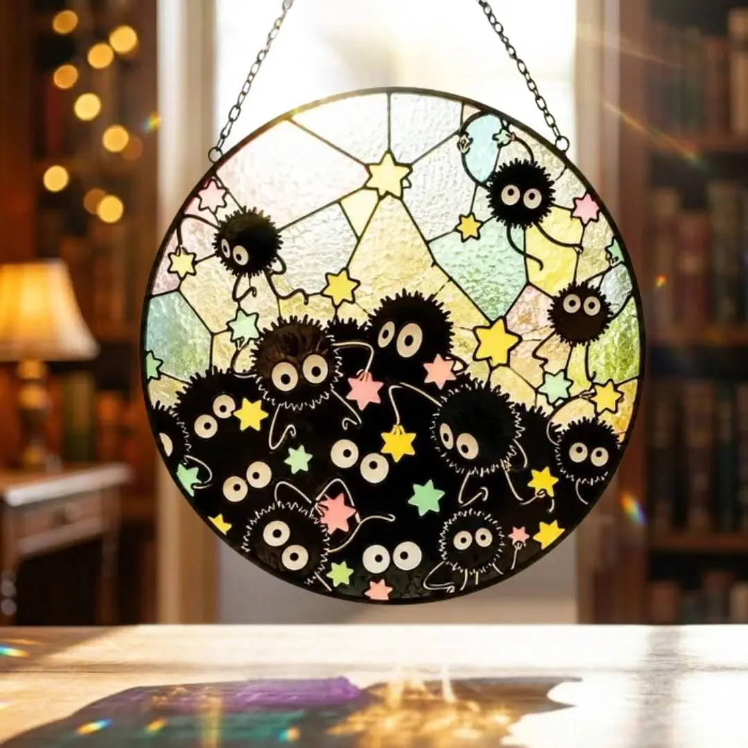 Studio Ghibli Soot Sprite Stained Glass Suncatcher, Susuwatari Window Hanging, Cute Star Spirit Window Decor, Anime Gift