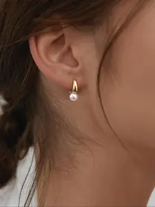 Faux Pearl Decorated Hoop Earrings, Elegant Minimalist Earrings, Fashionable Earrings for Women & Girls, Trendy All-match & Exquisite Jewelry for Birthday Gift