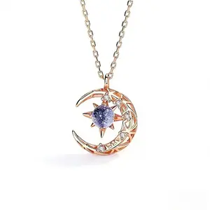 Exquisite Dream Star Sun Moon Moonlight Stone Necklace for Women, Fashion Collar Chain Wedding Party Jewelry Gift