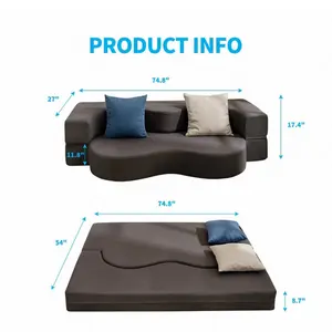 Wave-Shaped Foldable Sofa Bed,Space-saving Transformable Couch Bed for Apartment
