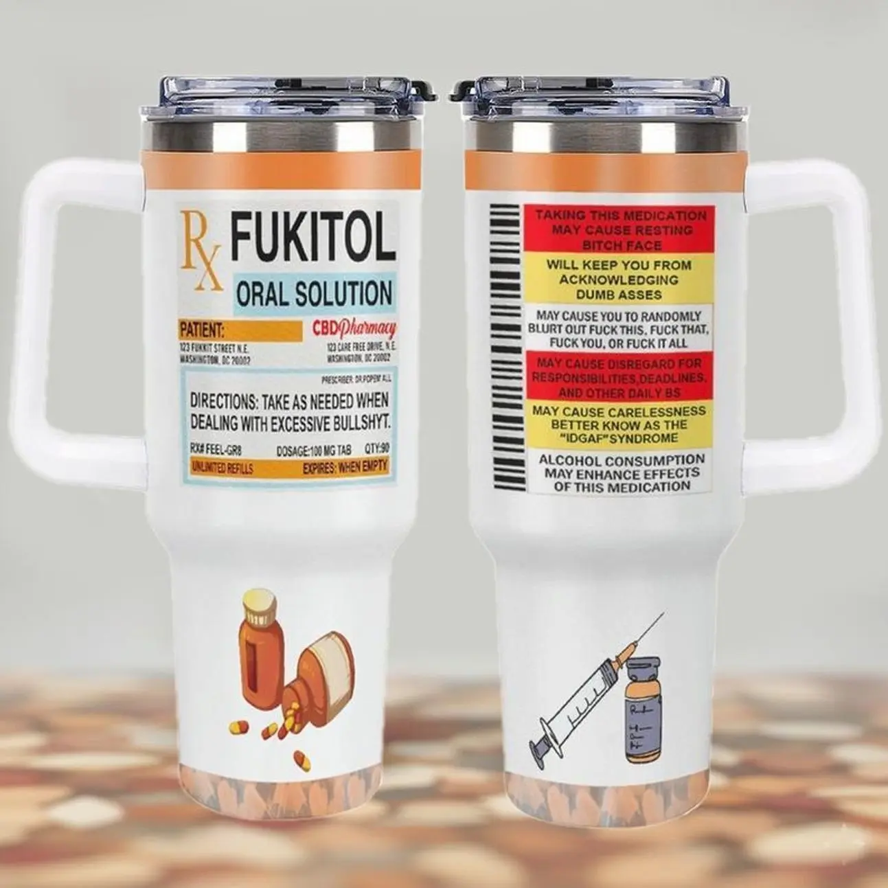 Funny Fukitol Oral Solution Tumbler 40oz Funny Gift Tumbler for Friends, Coworkers, Humor