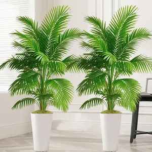 Tropical TrioLifelike Artificial Palm Tree , Faux Tropical Golden Rattan Palm Tree with Realistic Palm Leaves, Indoor Floor Plant Decorative Fruit Ornaments for Home Office Decor artificial indoor palm plant