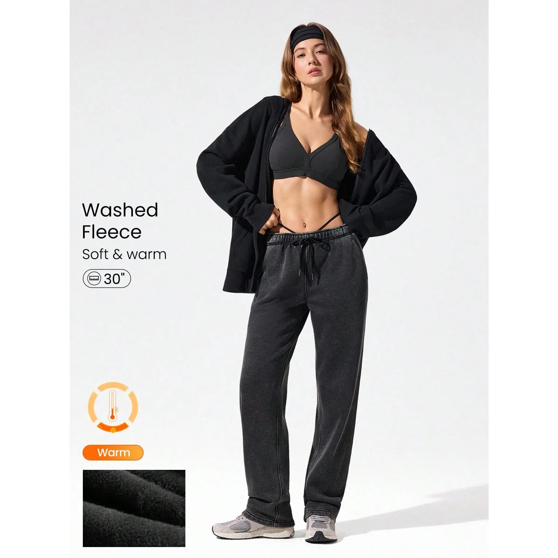 GLOWMODE Everyday Fleece Oh So Cozy Soft Lightweight Warm Wide Leg Side Pockets Adjustable Drawstring Waist Joggers Sweatpants Autumn Winter Outdoors Daily Casual Wear