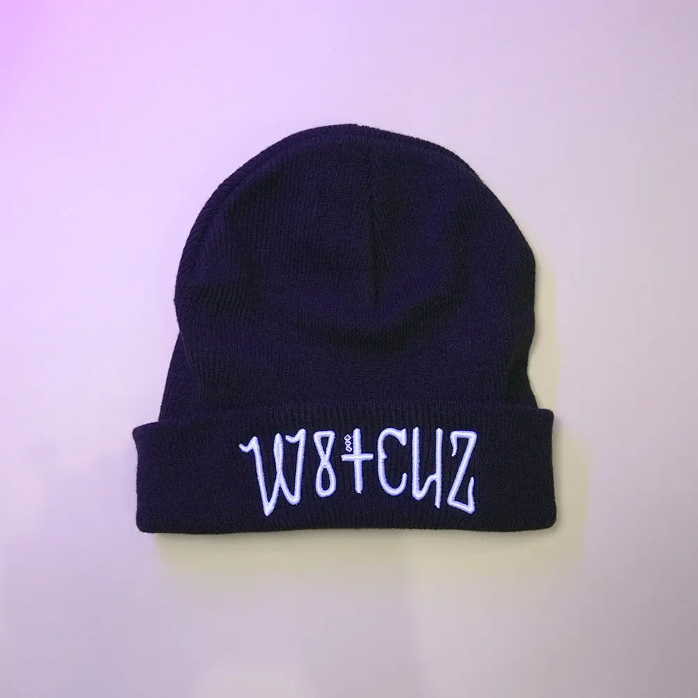 WITCHZ Symbolic Beanie — 3D Embroidered Logo Knit Beanie, Cuffed Black Winter Hat, One Size Fits All