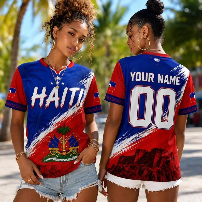 Custom Number Haiti Football Jersey, Personalized Haiti Football Jersey Crop Top Tee, Football Fan, Custom Haiti Jersey Shirt