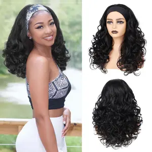 European and American style headscarf wig, Kinky Straight ice silk headband, fluffy long curly synthetic hair headpiece