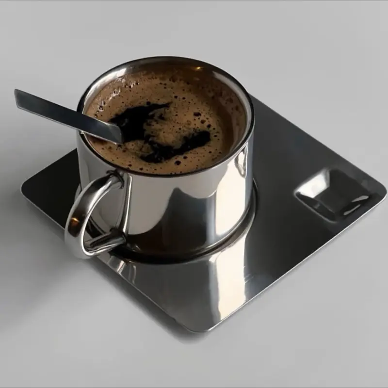 Stainless Steel Coffee Mug Set with Plate and Spoon 304 Food Grade High Temperature Resistant 3 Pieces for Home Office Gift Choice