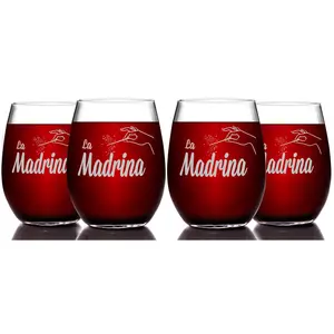 La Madrina Etched Stemless Wine Glass 15 oz. Set of 4