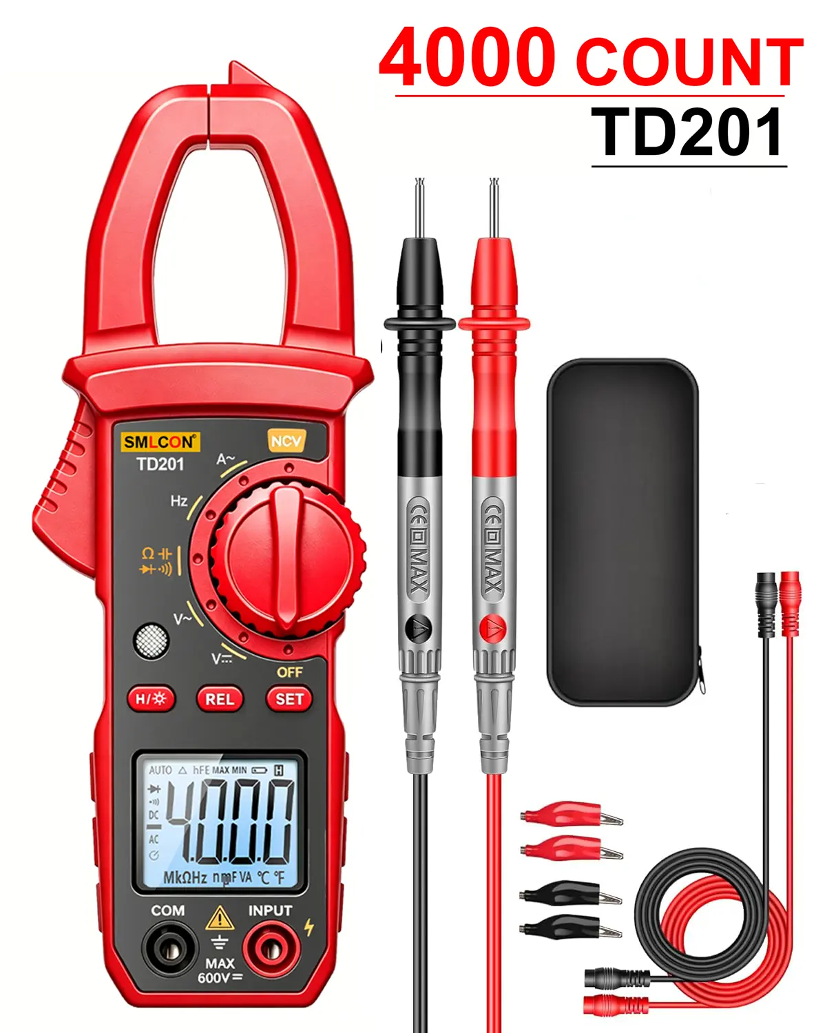 TKDMR Digital Clamp Meter,Multimeter Tester,4000 Count,NCV,Amp Voltmeter | Measures AC Current, AC/DC Voltage,Capacitance, Resistance, Diodes, Continuity Frequency Backlight Electrican Tools