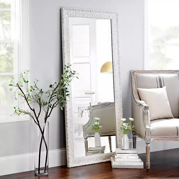 Ornate Distressed Cream Leaner Mirror