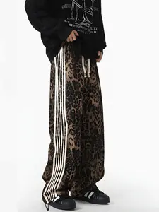 Women's Vintage Leopard Stripe Loose Pants, Comfortable Long Trousers, Casual Fashion for Daily Wear, Ladies' Clothing