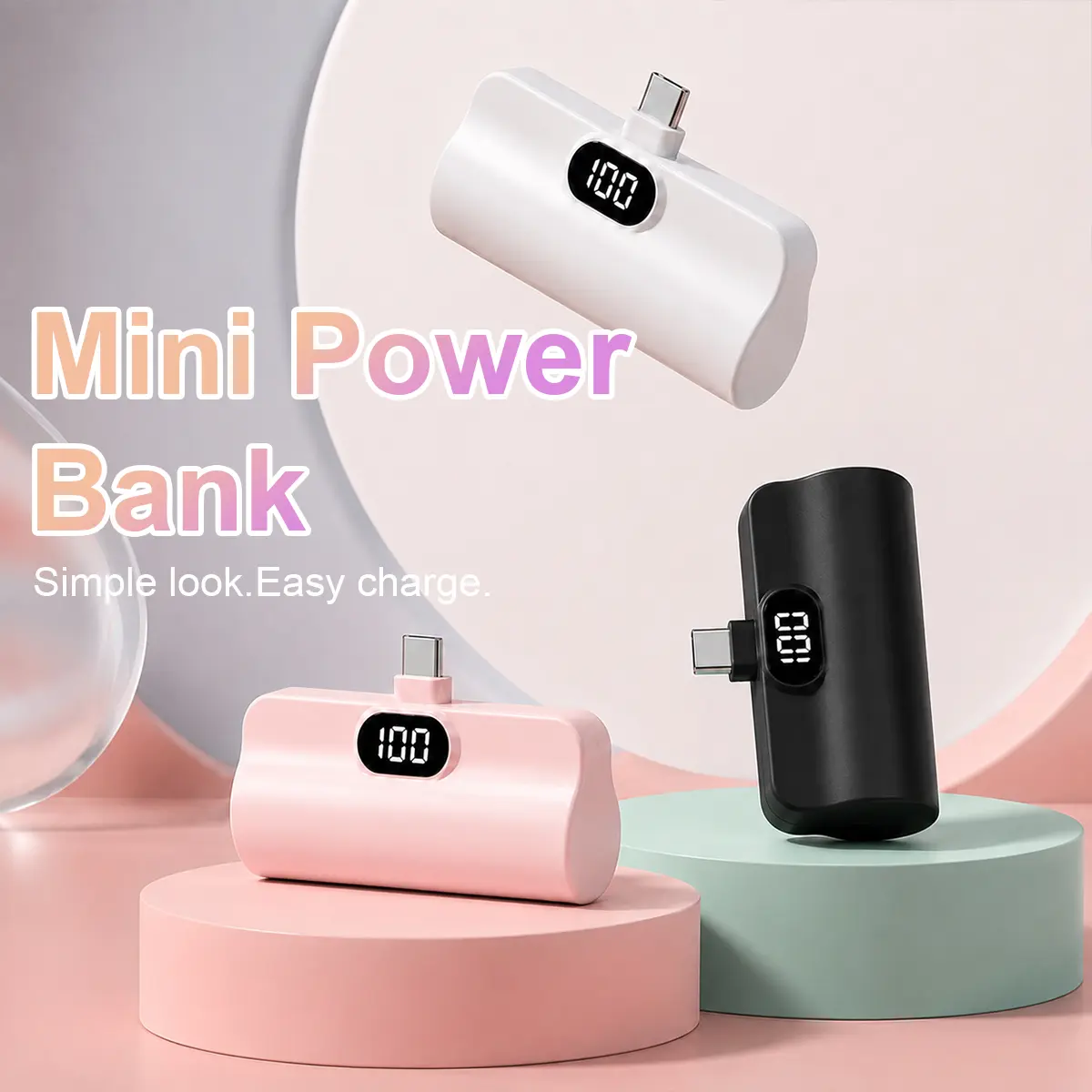 5000mAh Mini Compact Portable Charger with Built-in USB-C Cable, Single Port Ultra-Compact External Battery Pack with LED Digital Display for iPhone 15/16, Samsung, Android/iOS Devices, Travel Essential Charging Accessory