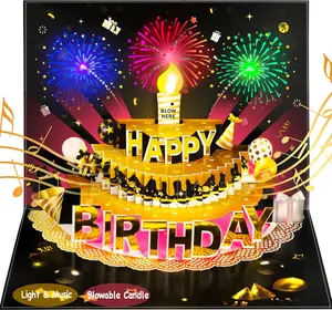 Pop Up Birthday Cards for Men - LED Light & Music with Blow The Candle, 3D Balloons, Singing Happy Birthday gifts Card for Husband - Women, Kids, Son, Her, & Dad
