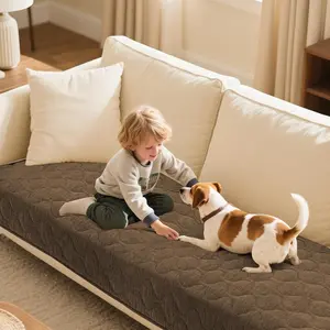 Couch Cover for Dogs Washable Non-Slip Couch Covers for 3 Cushion Couch Sofa Pet Friendly Quilted Thick Sofa Slipcover Furniture Protector Covers for Pet, 36 x 82Inch, Brown