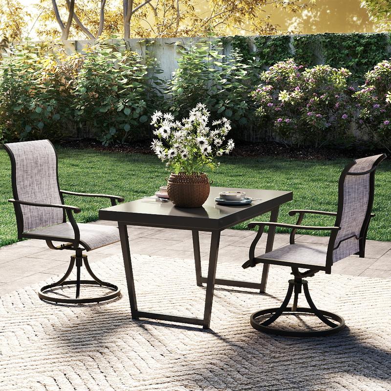 Outdoor Patio Swivel Dining Chairs Set of 2, 360 Swivel and All Weather Rocking Chair with Textilene Mesh Fabric and Rust Proof Steel Frame, 400 Lb. Capacity,for Lawn, Porch or Garden，Beige