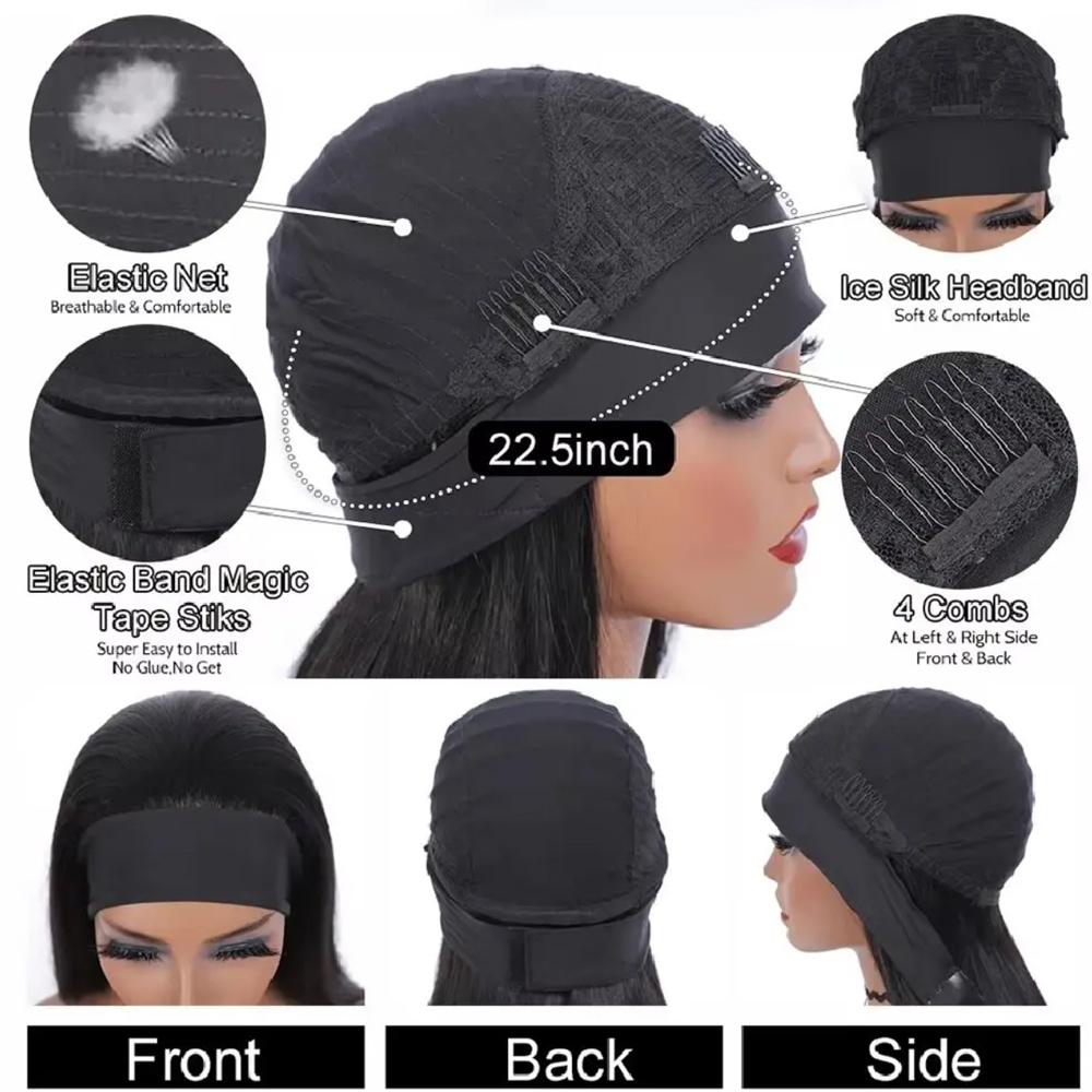 Deep Wave Headband Wig Human Hair 180% Density Wigs For Women 100% Real Hair Wigs Full Machine Made Wigs Natural Black Hair