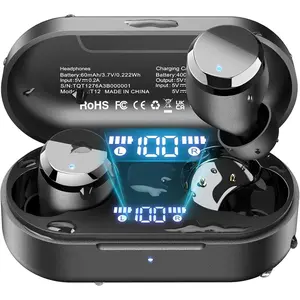 P-HPS013    T12 Wireless Earbuds Bluetooth 5.3 Headphones, Call ENC Noise Cancelling Mic, 55Hrs Playtime App Customize EQ IPX8 Waterproof LED Digital Display Premium Sound Headset