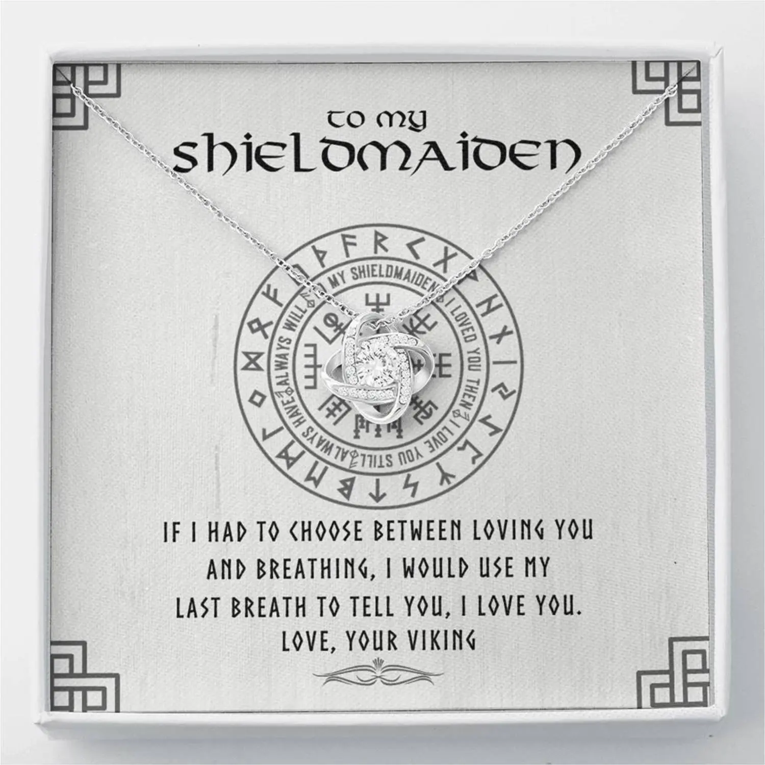 Shieldmaiden Jewelry Nordic Necklace Pendant with Meaningful Message Card Inside, Viking Jewelry for Women, Thoughtful Gift for Loved Ones