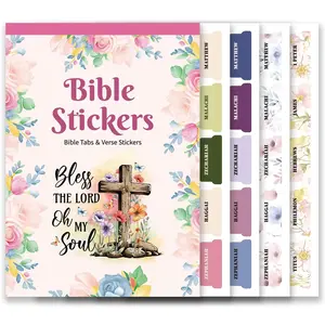 Bible Tabs with Sticker Book, Chapter Tabs and Dividers with Floral Design for Study, Compact Bible Note Tabs for Kids Women