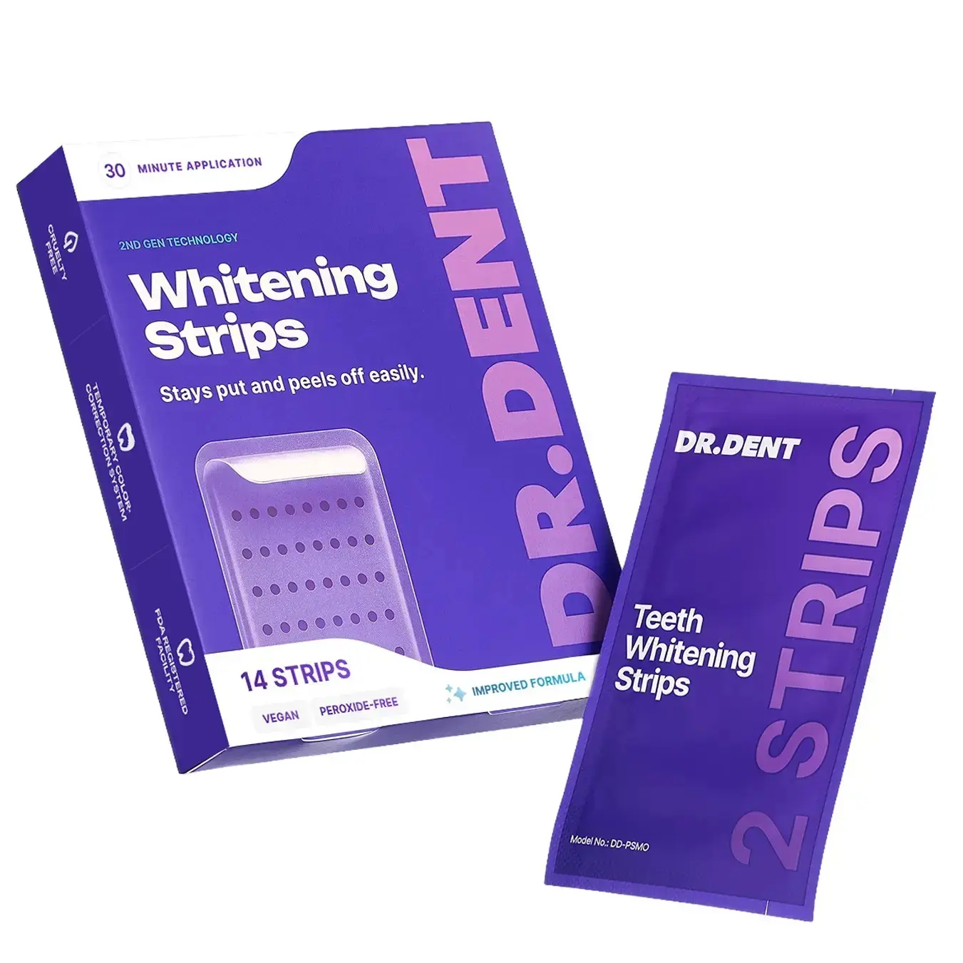 Purple Teeth Whitening Strips - Peroxide-Free, 0-Sensitivity Formula, Fast Brightening for Stained Teeth, 7/21 Whitening Sessions