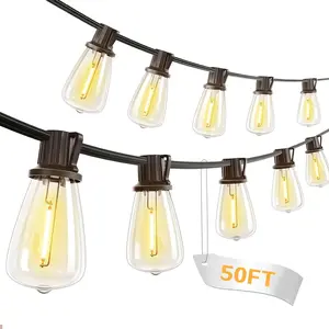 50 FT Outdoor Patio Lights String, 17+2 Shatterproof LED Bulbs Waterproof Hanging Lights Plug in, Fence Balcony Camping Backyard Garden Porch Bistro Cafe Decor with 2700K Warm White