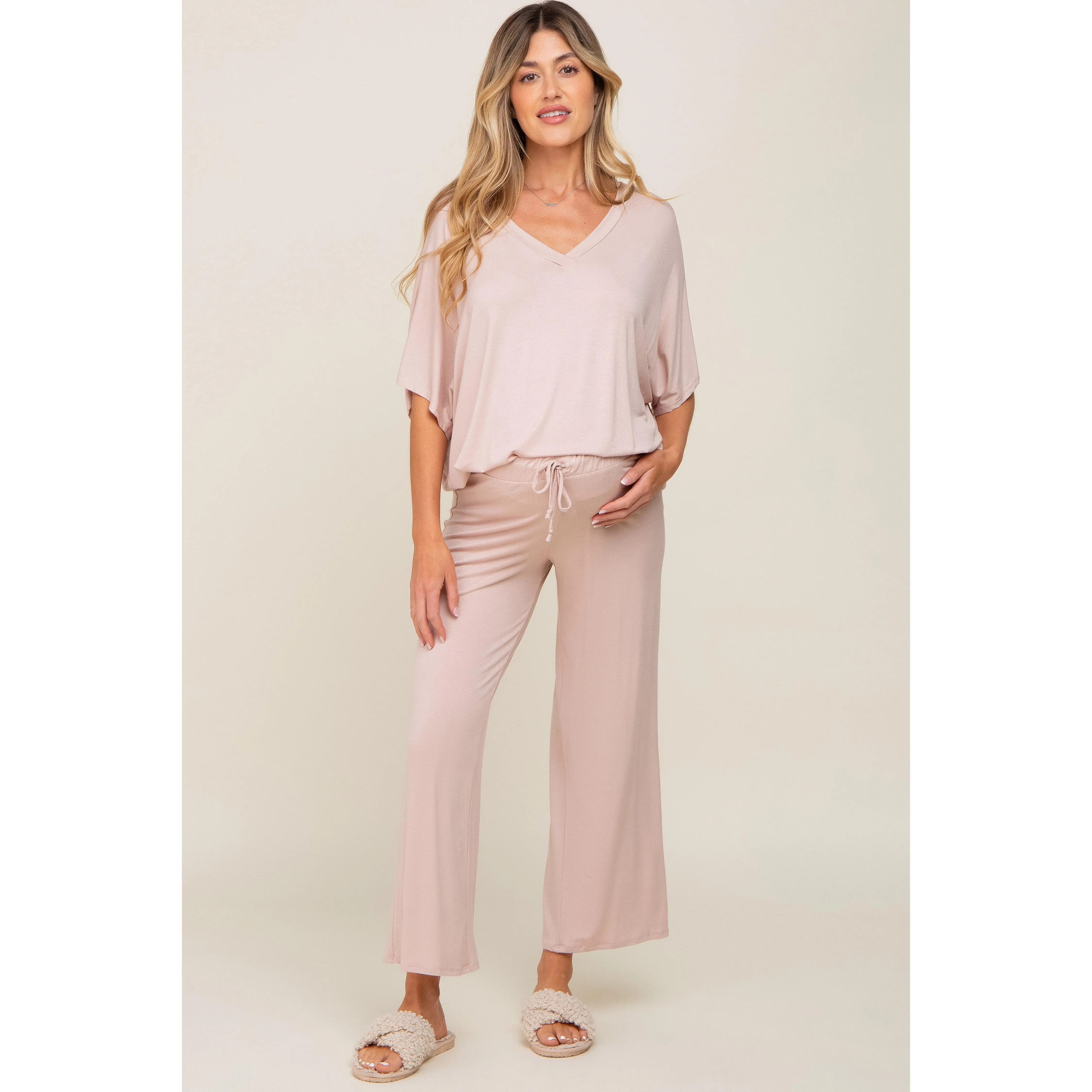 Taupe Cropped Pant Maternity Set