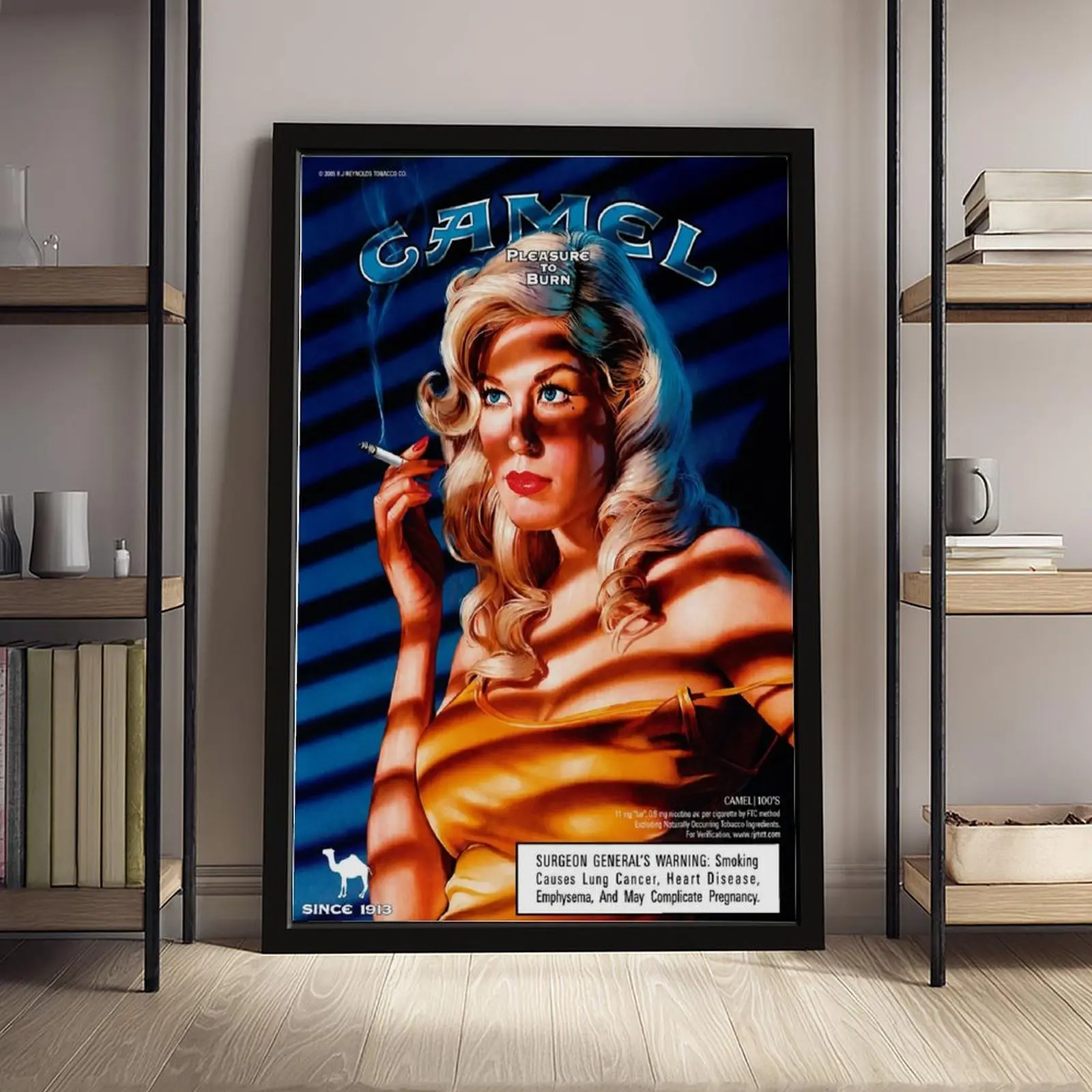 Camel Vintage Pin-Up Girl Poster, Wall Art, Bar Decor for Man Cave Game Room, Framed/Unframed Option