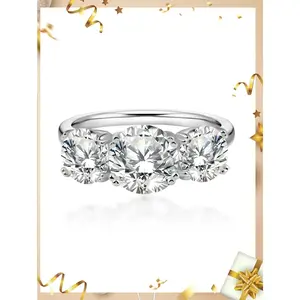 4-Carat Synthetic Moissanite Three-Stone Ring - Golden and Silveren Bands - The Perfect Gift for Birthdays, Engagements, Weddings, and Anniversaries