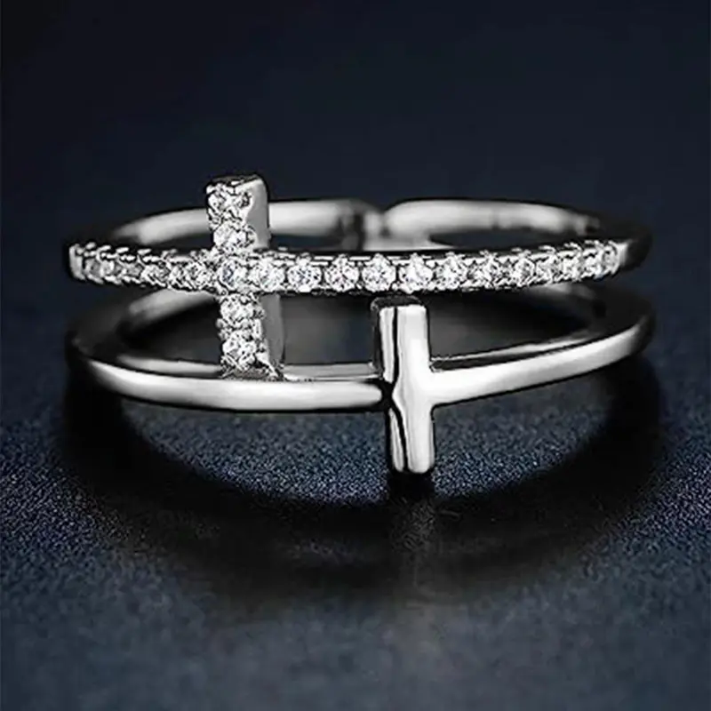 Fashion Cross Design Rhinestone Decorated Fashion Promise Ring, Fashion Jewelry for Party, Daily Clothing Decor, Trendy All-match & Exquisite Jewelry for Birthday Gift, Fashionable Jewelry