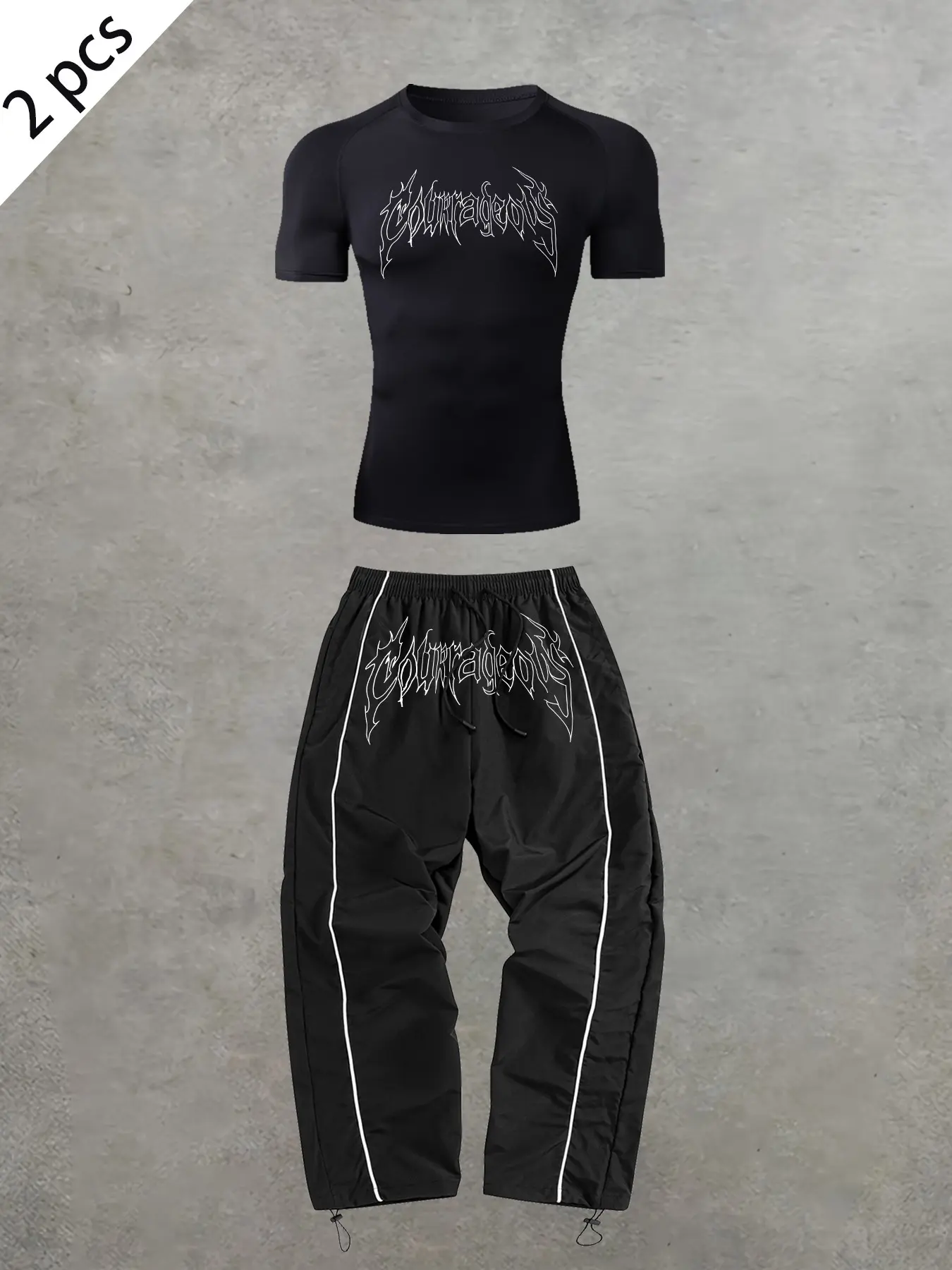 Men's Sportswear Set, High Elasticity Round Neck Short Sleeves & Tight-Fitting Pants, Casual Street Style, Suitable for All Seasons