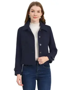 INSPIRE CHIC Turn Down Collar Long Sleeve Single Breasted Outwear Winter Pea Coat