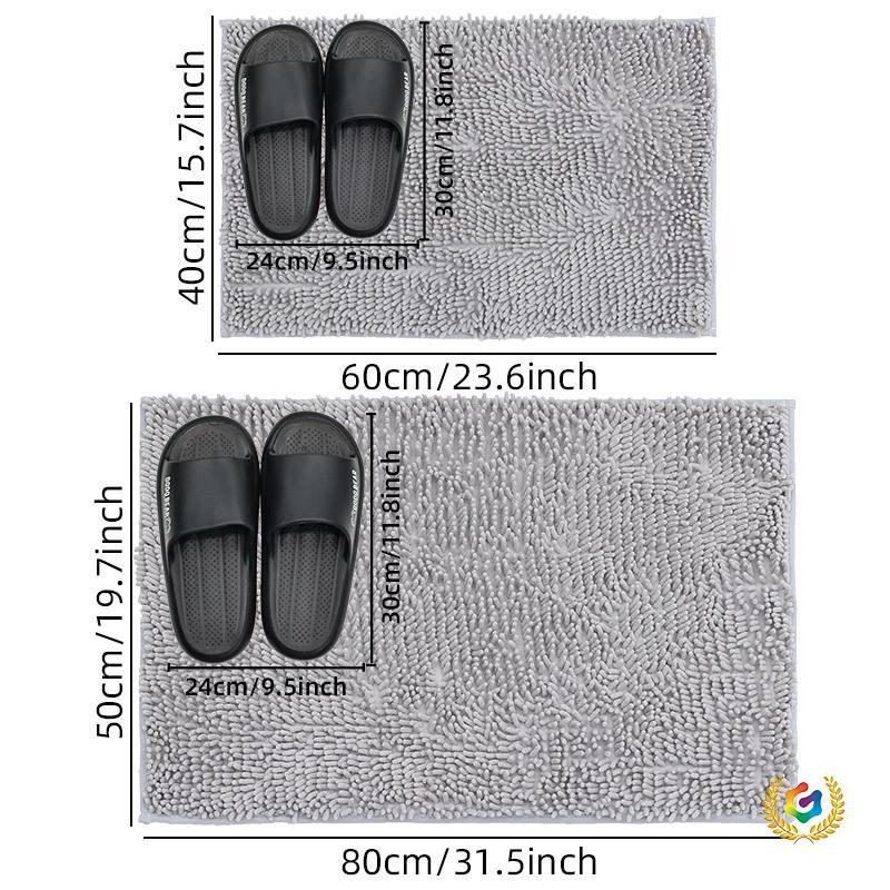 Low density low lint bathroom mat washable dog door mat, quick drying chenille pet door mat, machine washable indoor and outdoor carpet gray