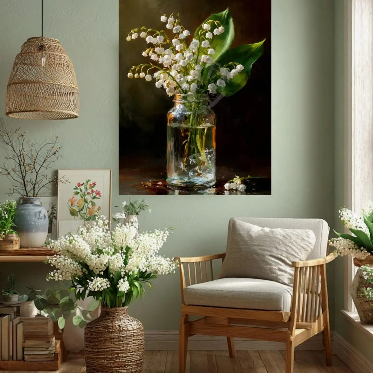 Vintage Lily of the Valley Painting: Soft Floral Still Life - Canvas, Poster, or Framed Decor | Unframed M