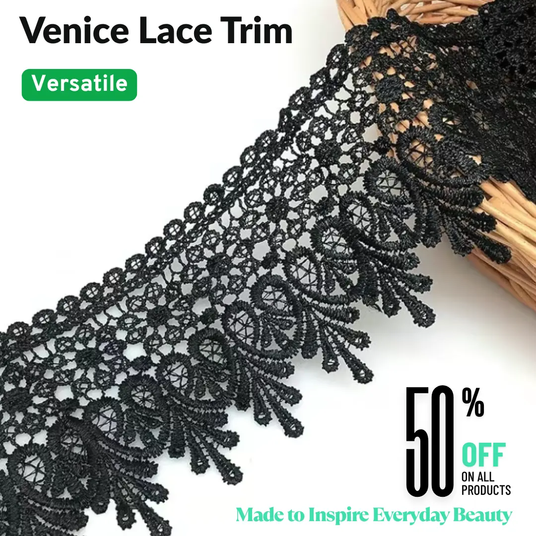 IDONGCAI Vintage Embroidered Venice Lace Trim - Floral Scalloped Edge, Polyester, Lace Design Sewing Accessory for Wedding Dresses, Home Decor, Craft Lovers