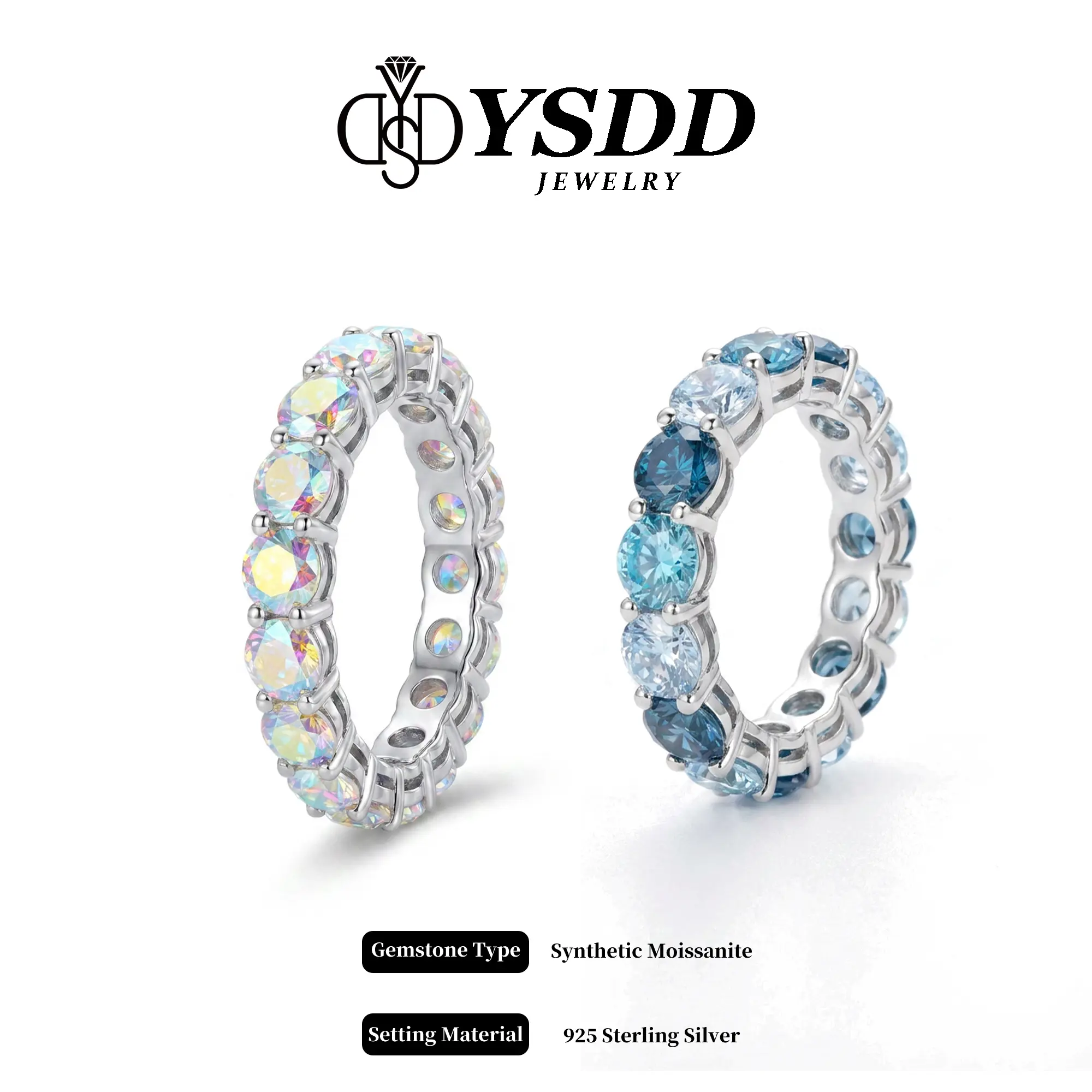 【8.14 Rainbow Eternity Band】5CT Colored Moissanite Eternity Band vvs Synthetic Moissanite Rings in 925 Sterling Silver