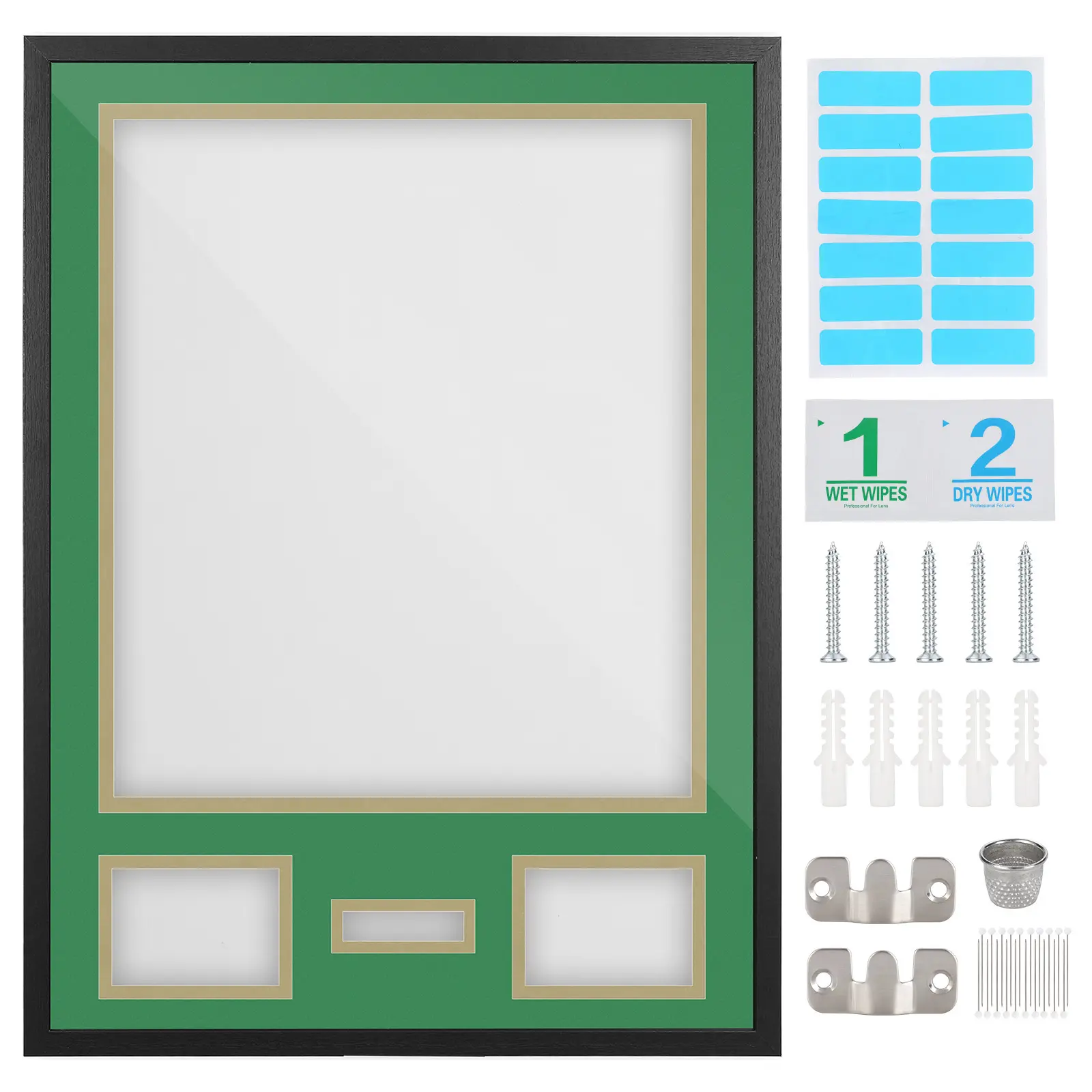 Jersey Shadow Box Display Frame with 2 Photo Slots and Signature Opening - Cream Bottom Mat, 10 Top Colors