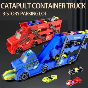 Transformable Track Launch Car Set, Includes Random 4 Color Abs Sliding Cars, Foldable Body, Speed Comparison, Kids' Favorite Toy