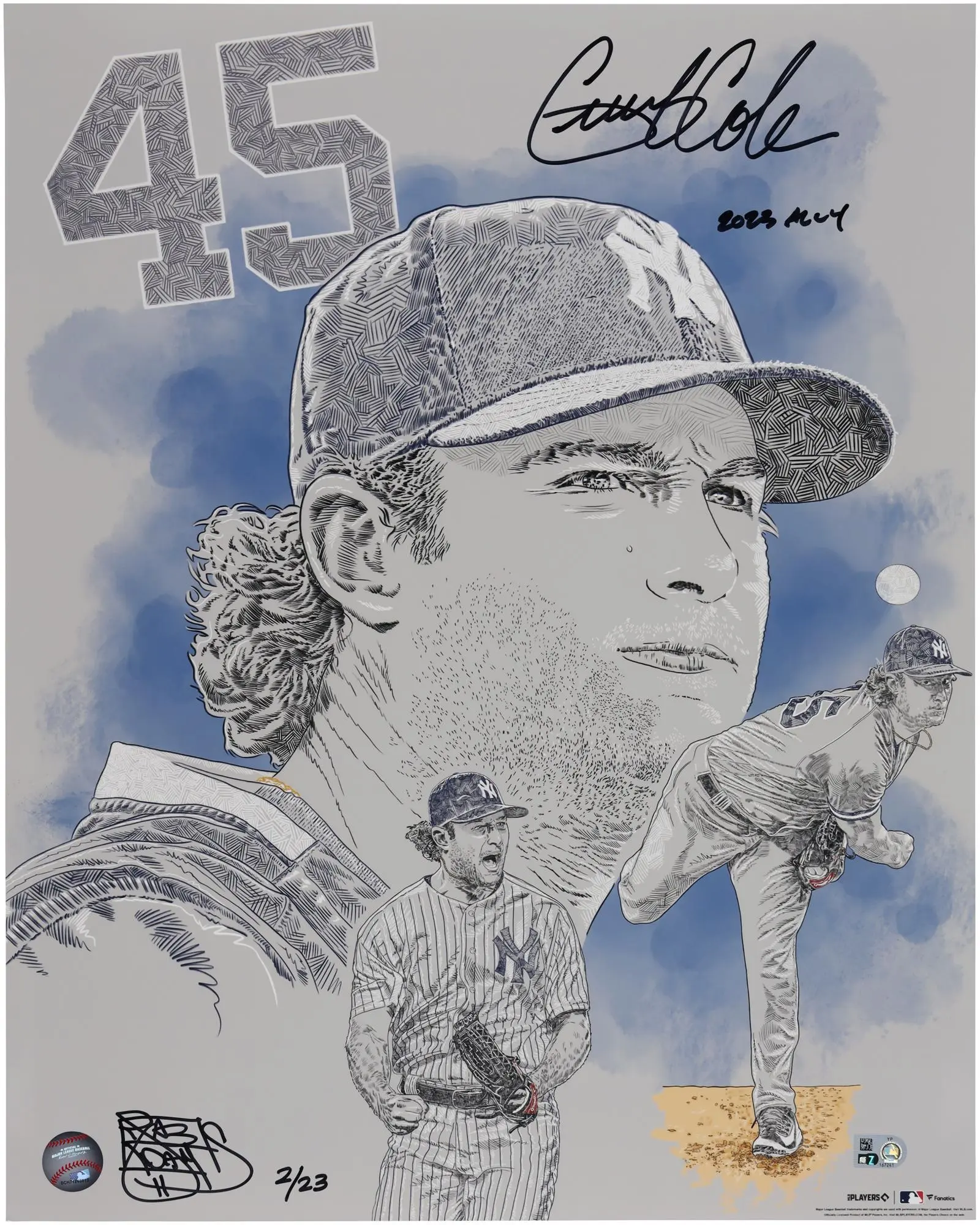 Gerrit Cole New York Yankees Autographed 16" x 20" Photo Print with "2023 AL Cy Young" Inscription - Art and Signed by Maz Adams - Limited Edition of 23 - Fanatics Authentic Certified