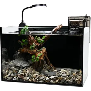 Nano Nature Aquarium Kit 2.8 Gallon Small Glass Fish Tank with Waterfall Filter and Light for Beginners Children Betta Fish Goldfish Shrimp