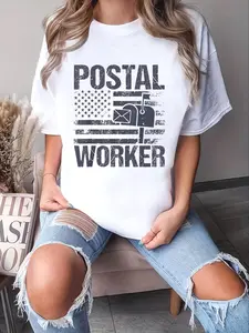 100% Cotton Unisex Mail Carrier American Flag Postal Worker Postal Worker T-Shirt Women'S Men Graphic Tee Casual Round Neck Short Sleeve T-Shirt