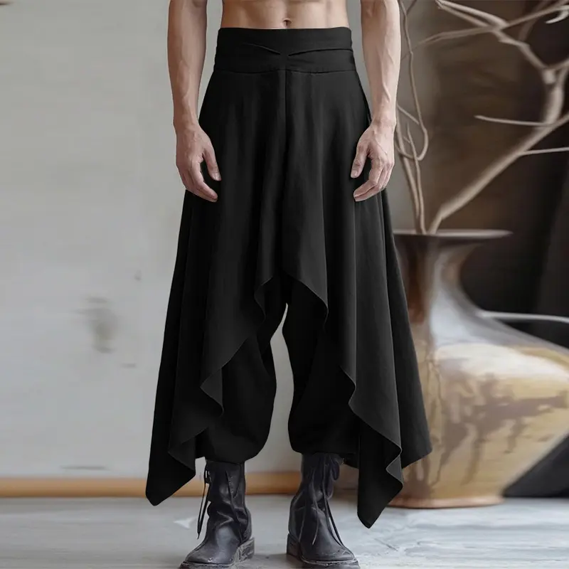 INCERUN Men's Plain Japanese Samurai Style Summer Pocketed Pants, Alt-Fashion for Anime Cosplay
