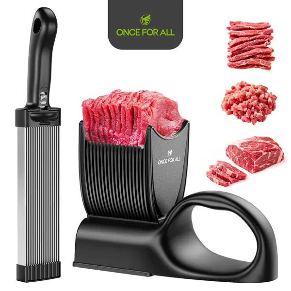 ONCE FOR ALL Stainless Steel Meat Slicer & Bone Chopper Set - Manual Kitchen Gadgets with Blade, Handles, Detachable ABS Suction Base for Chicken Shredder, Cooking Prep, Hot Pot, Manual Tool
