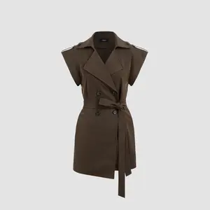 Cider [size 2-10] Collar Solid Button Romper With Belt