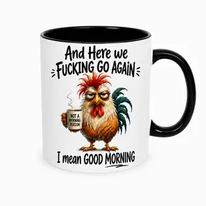 Funny Morning Rooster Coffee Mug 11oz, Not A Morning Person I Mean Good Morning Ceramic Mug with Black Handle, Humorous Office Coffee Cup, Gift for Coworkers, Friends, Coffee Lovers