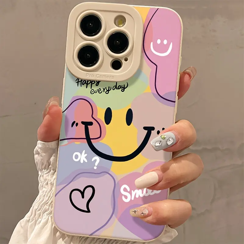 Cute White Pupil Joyful Face Cellphone Cover, Protective Smartphone Case - Shockproof, Durable, with Camera Lens & Screen Protectors - Unisex Non-Customized Mobile Accessory for iPhone (Including iPhone XR), Samsung Devices